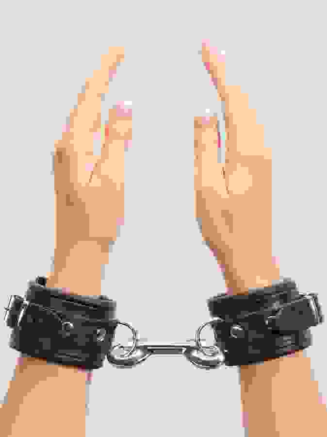 DOMINIX Deluxe Leather Wrist Cuffs, Black, hi-res